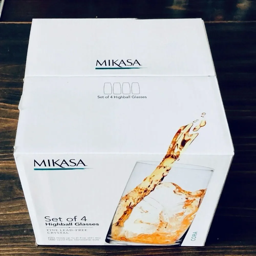 NWT Mikasa Gorgeous Set Of 4 CORA Highball Lead Free 21 Oz Glasses